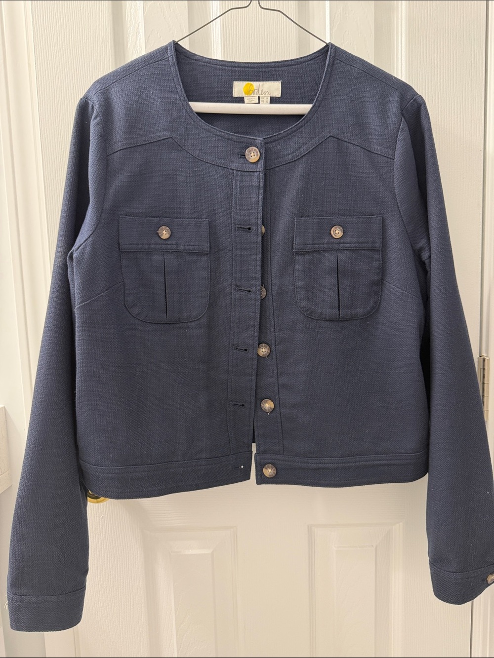 Boden Dark Navy Button-Front Cotton Blend Jacket